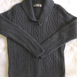 Women’s Cotton V Neck Cable Knit Sweater Sz L Dark Gray